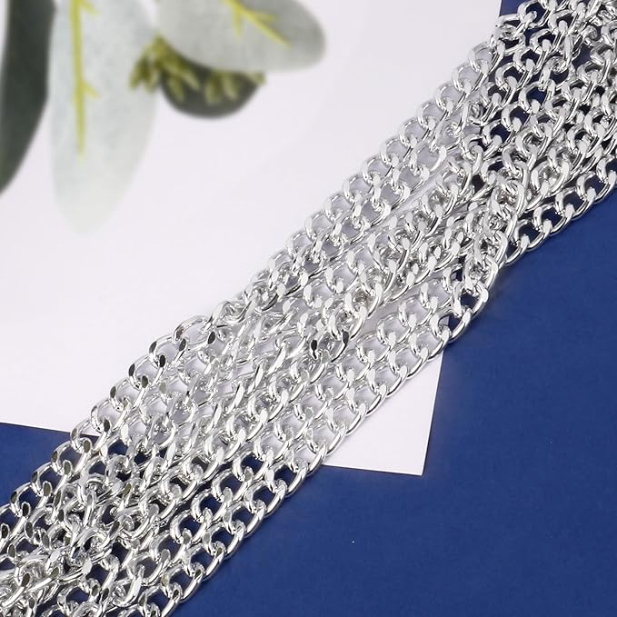 [33ft] Silver Chain for Jewelry Making, 8.3mm Wide Silver Aluminum Curb Link Chain Roll Bulk for DIY Jewelry Making Craft
