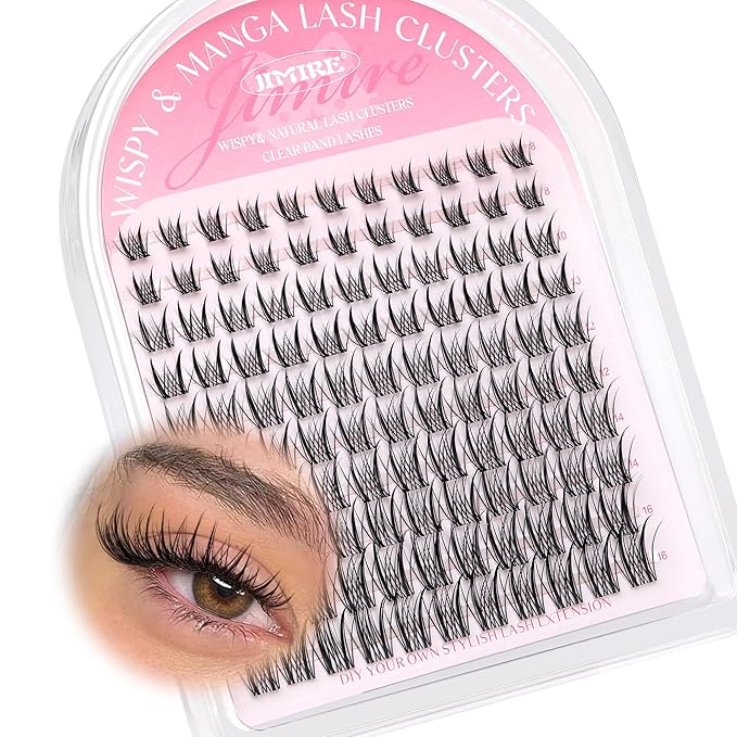 JIMIRE Wispy Lash Clusters Invisible Band Manga Eyelash Clusters 8-16MM D Curly Fairy Cluster Eyelash Extensions Venus Lashes Clusters 110Pcs DIY Lash Extensions at Home