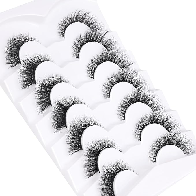False Eyelashes Cat Eye Lashes Natural Fuzzy Eyelashes Wispy Strip Lashes Mink Volume Fake Eyelashes 7 Pairs Natural Lashes Cat Eye ALICROWN