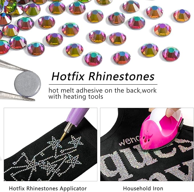 Beadsland Hotfix Rhinestones, 1440pcs Flatback Crystal Rhinestones for Crafts Clothes DIY Decorations, Green Volcano, SS16, 3.8-4.0mm