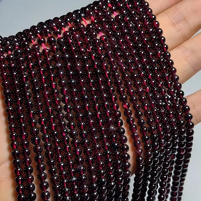 MJDCB Natural Stone Beads Garnet Round Loose Beads for Jewelry Making DIY Bracelet Necklace (4mm)