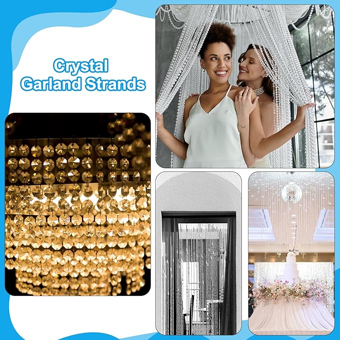 PATIKIL 14 mm Crystal Garland Strands, 32.8 Ft Acrylic Octagon Chandelier Bead Chains String for DIY Craft Wedding Party Home Decorative Jewelry Making, Clear