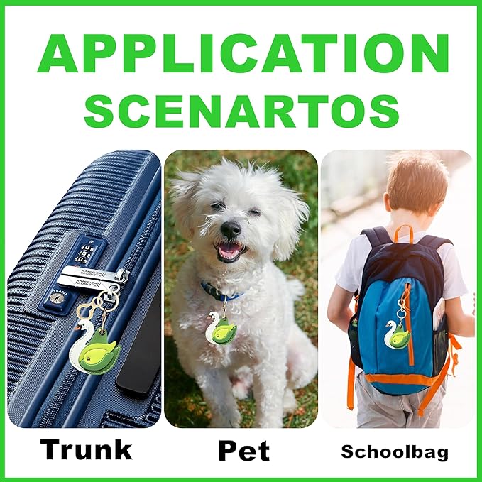 Leather Keychain Holder Case Compatible with AirTag,Cute Protective Cover with Keyring,Anti-Scratch Finder GPS Tracker Case for Wallet Keys,Bag,Pets(Swan Green)