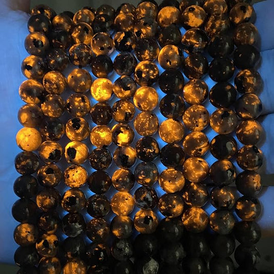 70PCS 10MM Flame Yooperlite Stone Beads Loose Beads for Jewelry Making DIY Bracelets Show Flame Color Under The Irradiation of UV Lamps 2 Strands