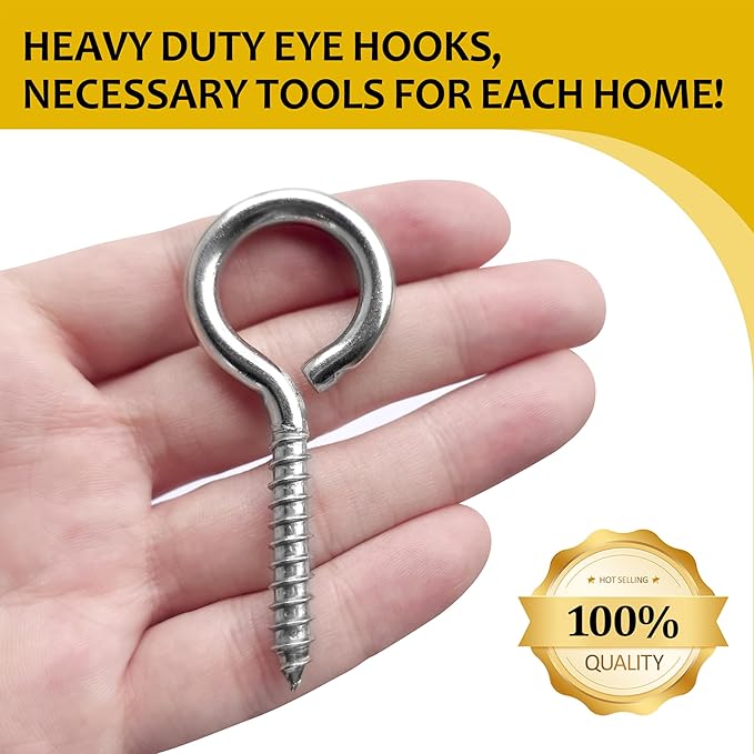 12 Pcs Screws Eye Hooks 2.56 Inch 304 Stainless Steel Heavy Duty Eye Hooks Screw,m5 Screw Eye,Rust and Corrosion Resistant,Load Bearing 200LB,Indoor & Outdoor Use (12)