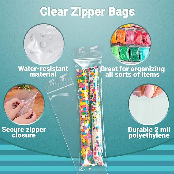 APQ Clear Plastic Reclosable Zipper Bags, 2 x 8 Inches. Pack of 1000 Reclosable Plastic Bags with Zipper Closure. 2 Mil Plastic Jewelry Bags. Waterproof Reclosable Zip Bags for Industrial Use