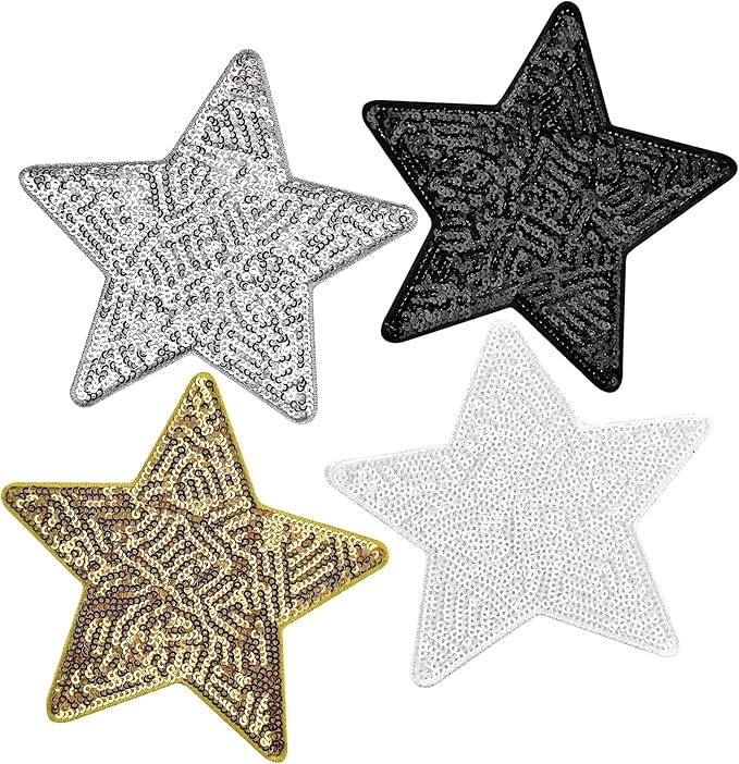 10Pcs Sequin Star Iron on Patches Large Glitter Stars Patches Embroidery Iron on Stars for Hats Clothes Backpacks Costume