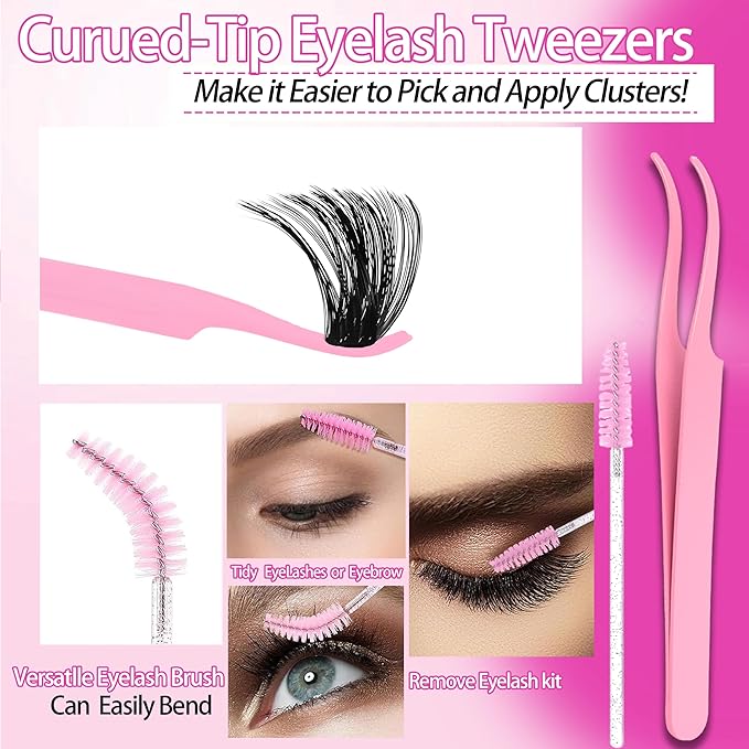 YIDUO 575Pcs Lashes Clusters Kit with Glue and Removers, D Curl Volume 150D+200D Thick+Spiky Lashes Extension, 12-21mm Thick Extension Eyelashes DIY Individual False Eyelash Kit DIY at Home Easily