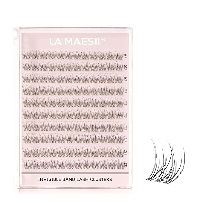 LA MAESII 120Pcs Clear Band Lash Clusters 10-14mm Natural Look Cluster Eyelashes C Curl Resuable Invisible Band Individual Cluster Lashes(22)