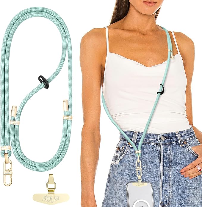 Adjustable Anti-Theft Phone Lanyard Neck & Crossbody Strap with 0.2mm Metal Tab & Comfort-Fit 8mm Rope (Blue)