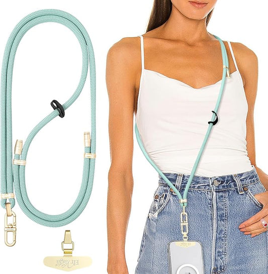 Adjustable Anti-Theft Phone Lanyard Neck & Crossbody Strap with 0.2mm Metal Tab & Comfort-Fit 8mm Rope (Blue)