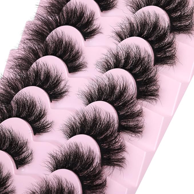 Kiromiro Lashes Volume False Eyelashes Wispy Faux Mink Eyelashes Long Dramatic Lashes 8D Volume Strip Eyelashes Cat Eye Lashes Pack