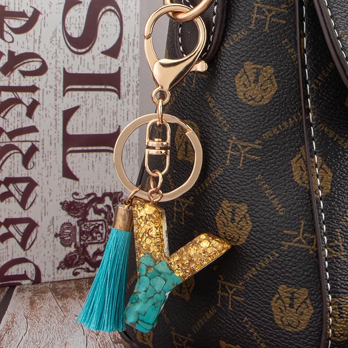 Suweibuke Cute Pink Key Chains for Women Girls, Initial Letter Keychains with Tassel, Charms for Key Purse Handbags Backpacks