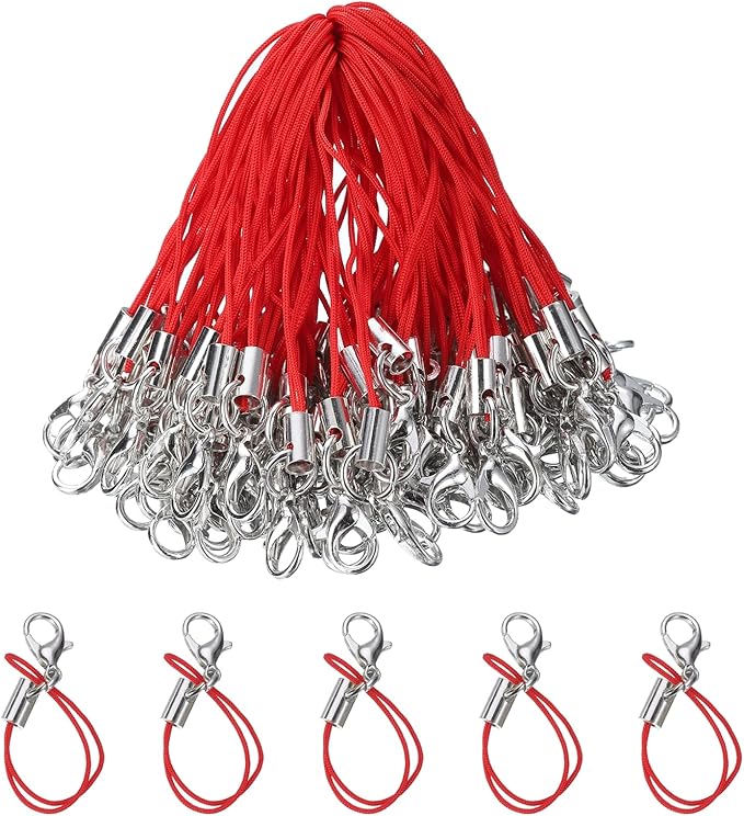 HARFINGTON 100Pcs Clasp Cords Lanyard with Lobster Clasp for Cellphone Cases Keychain DIY Jewelry Making, Red