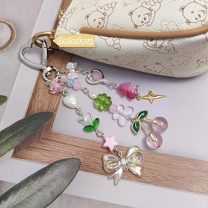 Keychain Bag Accessories Cute Cherry Strawberry Flower Keychains Accessories Decor for Keys Bags Purses Gift
