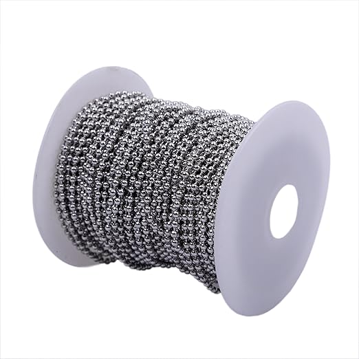 HFS(R) Ball Chain Spool Stainless Steel 304 Bead Chain with 100 Clasps for DIY Projects 100 Feet 3/32" (2.4mm) Diameter