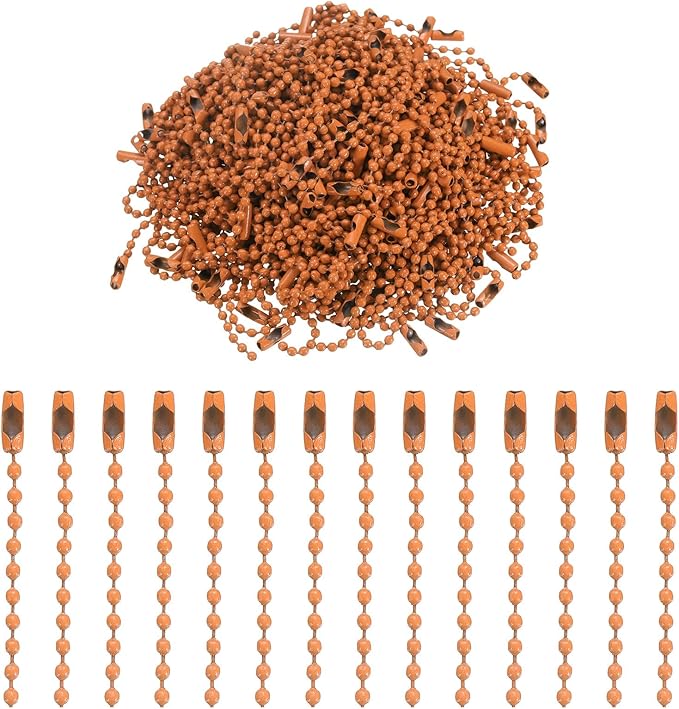 uxcell 220pcs Metal Ball Bead Chain, 100mm Long Bead Connector Clasp Dog Tag Hanging Chain for Key Chains Tags Craft Projects Jewelry Making, Orange