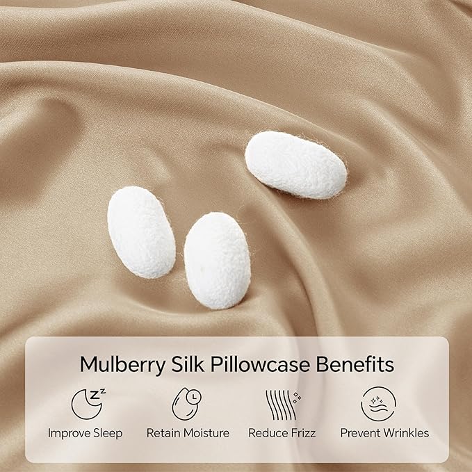 INFIIXSO Mulberry Silk Pillowcase for Hair and Skin, Silk Pillow Cases Queen Size with Hidden Zipper 20x30 Inches, Super Smooth and Soft Cooling Pillow Cases for Hot Sleepers(Champagne, 1 Pack)