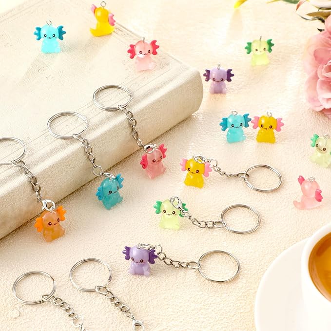 Liliful 36 Pcs Axolotl Keychains Resin Axolotl Party Supplies Mini Animal Key Chains Kawaii Salamander 3D Figurine Pendant
