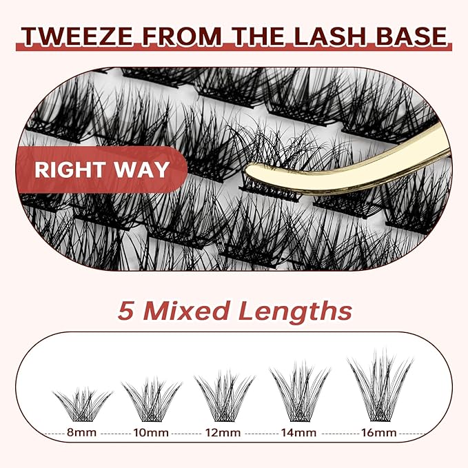 JOLIETIFY Lash Extension Kit, Medium Volume, Fluffy Faux Mink 8–16mm Cluster Lashes, Structured Yet Natural Look, Waterproof Bond & Seal, Individual Lashes with Tweezers & Remover, Beginner Friendly