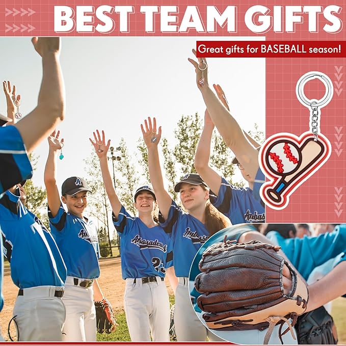 Batiyeer 36 Pack Baseball Keychains Bulk Party Favors Sports Ball Key Chains Funny Keyring Gifts for Women Men Birthday Supplies