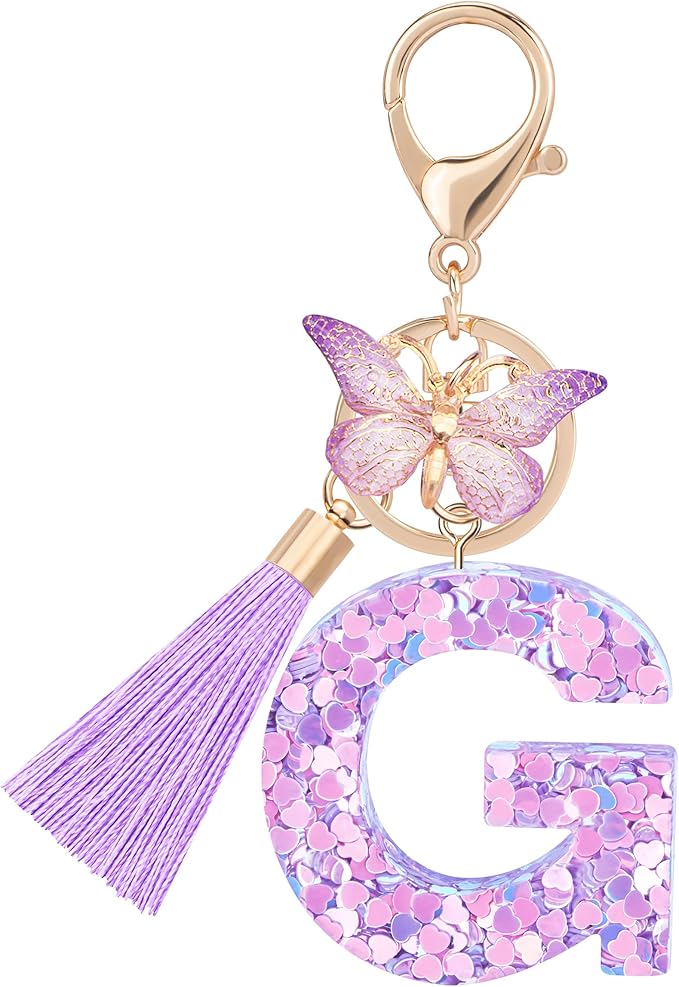 Initial letter Keychains for Women Girls Tassel Butterfly Cute Keychain for Wallet Backpack charm