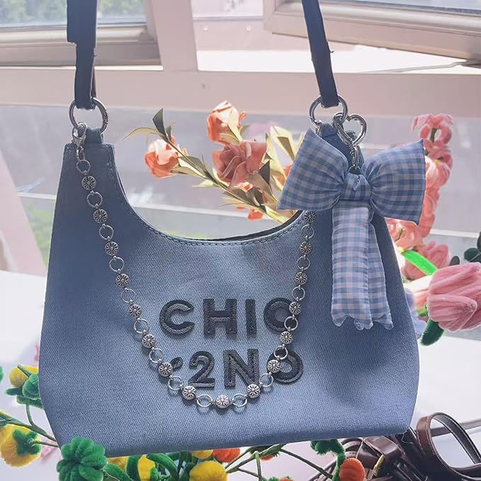 Pink Bow Keychain Bag Charms Y2K Bowknot Plaid Keychains Coquette Aesthetic Purse Handbag Backpacks Charms