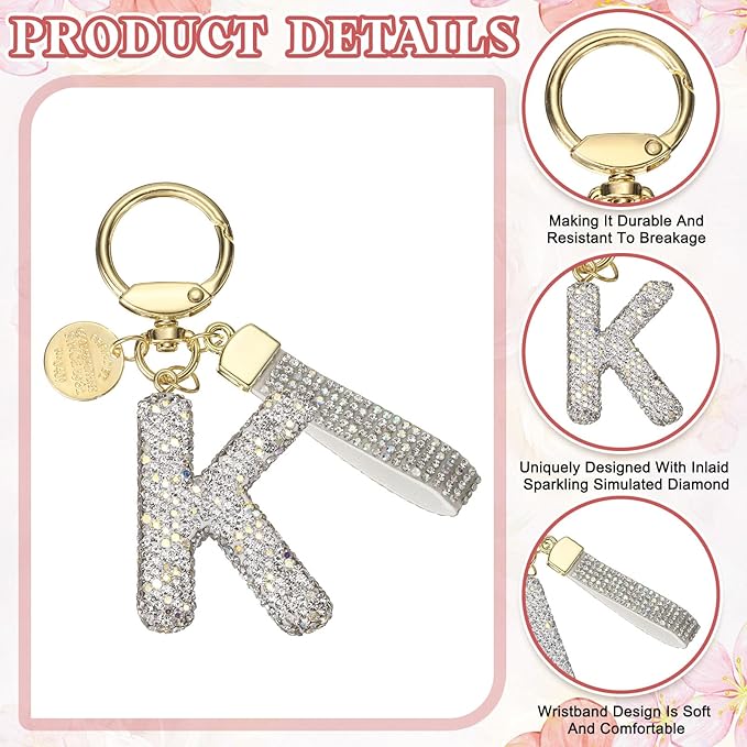 PATIKIL Initial Letter Keychain, Cute Sparkly Rhinestone Key Chain Alphabet Charm for Car Keys Handbags Purse