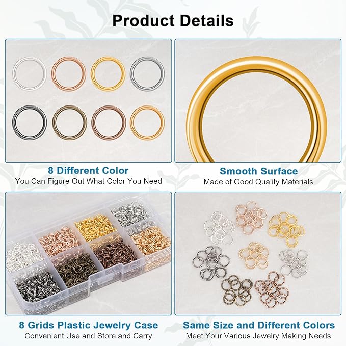 2400pcs 6mm Open Jump Rings for Jewelry Making, DIY Necklace Bracelet Earrings Keychain Craft Supplies - Metal Connector Rings (8 Colors)