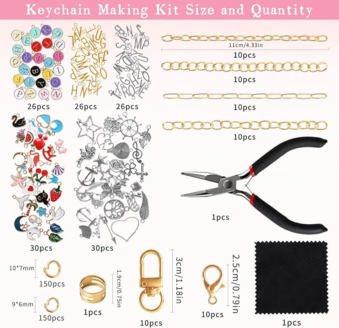 SUTROMA 501pcs Lip Gloss Charms Keychain Kit | Bag Charm Kit with 138 Charms 10 Keychain Clips 40 Extender Chains 1 Jewelry Plier | Jewelry Making Supplies for DIY Key Chain Making