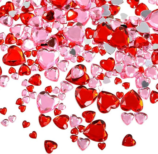 Chuangdi 516 Pcs Acrylic Rhinestone Crystal Gems Rhinestone Flat Back 18mm/12mm/10mm/6mm for Valentine's Day Wedding Decoration DIY Clothes Shoes Jewelry Making Crafts(Red, Pink,Heart)