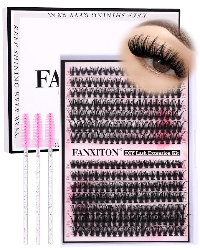DIY Lash Extension Kit Cluster Lashes 280 pcs Lash Clusters with Lash Brush D Curl Volume Eyelashes Extensions 9-16 mm 40D+50D Individual Lashes Thin Band Eyelashes Cluster Kit for Beginners (No Glue)