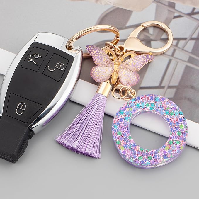 Suweibuke Cute Pink Key Chains for Women Girls, Initial Letter Keychains with Tassel, Charms for Key Purse Handbags Backpacks
