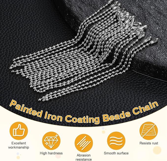 M METERXITY 100-Pack Ball Beads Chain, 4 in Metal Beaded Necklace Adjustable Keychain with Connectors for Jewelry Making/DIY Crafts/Hanging Decoration, Dog Tag Chain [Silver]
