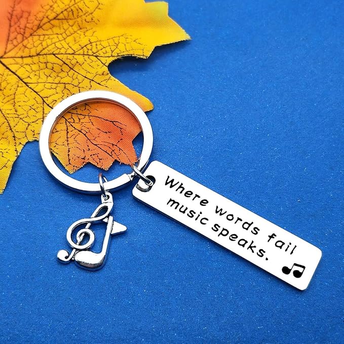 Dabihu Music Keychain Gift Where Words Fail Music Speaks Keyring Music Lover Gift Music Note Keychain Gift for Music Teacher Student Musicians Jewelry Inspirational Gift Music Key Ring