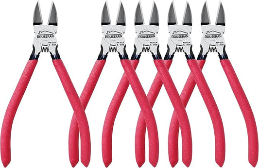 Wire Cutters, 5 PACK, 6" Wire Cutter Set, HOUSERAN Side Cutters Flush Cut Pliers, Diagonal Cutting Pliers with 2 Layers Non-slip Handle, Spring Loaded Wire Cutters for Jewelry Making, Crafts, Zip Tie