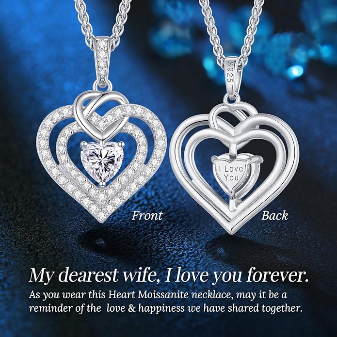 OOBEE Moissanite Heart Necklaces for Women, 1- 4 Carat Moissanite 925 Sterling Silver Gold Plating Fine Women Necklace，Ideal Anniversary Birthday Christmas Valentine Mothers Day Jewelry Gifts for Mom Wife Her Girlfriend