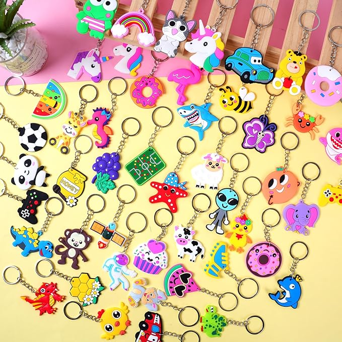 50 PCS Keychains Bulk Cute Key Chain for Classroom Prizes Rewards Students Incentives Birthday Holiday Gifts Party Favors Keyrings for Kids