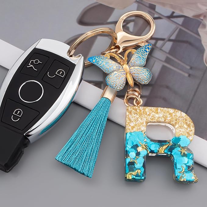 Suweibuke Cute Pink Key Chains for Women Girls, Initial Letter Keychains with Tassel, Charms for Key Purse Handbags Backpacks