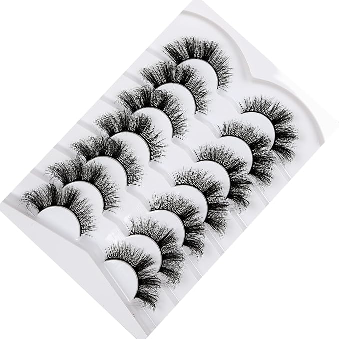 Pooplunch Cat Eye Lashes False Eyelashes Wispy Crossed 18MM Curly Faux Mink Lashes 8D Volume Thick Dramatic Fake Eyelash Strips 7 Pairs Pack