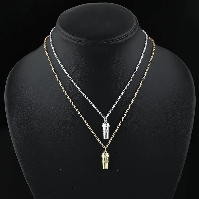 JOR Coffee Mug Charm Pendant Necklace, Coffee Lover Charm, Women Jewelry, Dainty Gold & Silver Plated Combo Chain 18 inch (Pack of 2)