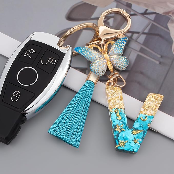 Suweibuke Cute Pink Key Chains for Women Girls, Initial Letter Keychains with Tassel, Charms for Key Purse Handbags Backpacks
