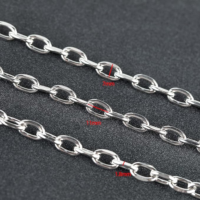 UMAOKANG 304 Stainless Steel Rolo Cable Chains Findings for Jewelry Making Men Women Necklace Bracelet DIY Supplies Silver Chain On Spool with Jump Rings Lobster Clasps