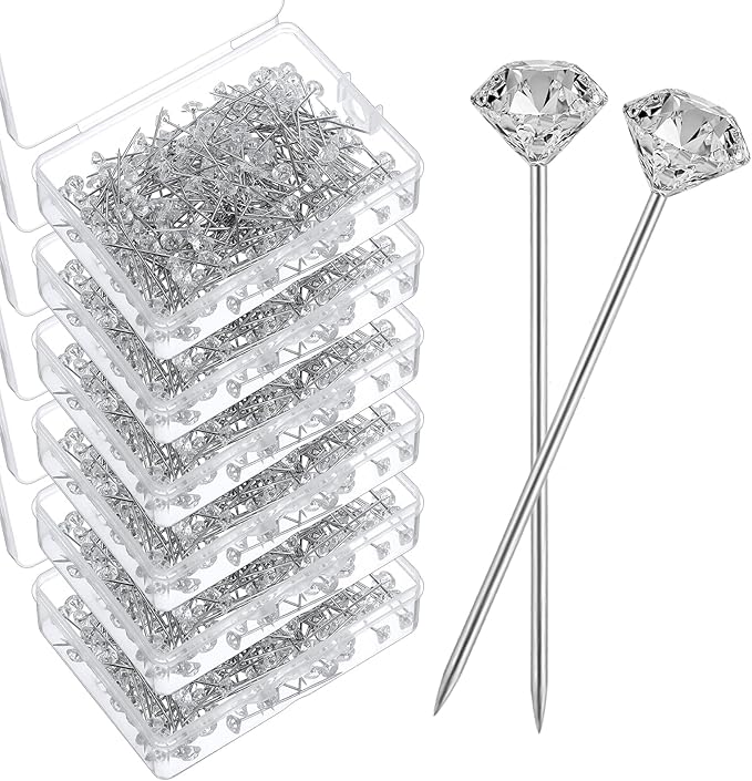 1200Pcs Diamond Pins for Bouquets, Rhinestone Floral Pins for Bouquet Accessories, Crystal Head Pin for Wedding Bouquets, DIY Craft, Floral Arrangements