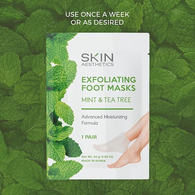 Skin Aesthetics Mint & Tea Tree Foot Masks - Repairs & Softens Cracked Feet, Hydrating & Exfoliating - Dermatologist Tested Korean Skincare - Clean Beauty, Natural Ingredients, Cruelty-Free - 3 Pairs