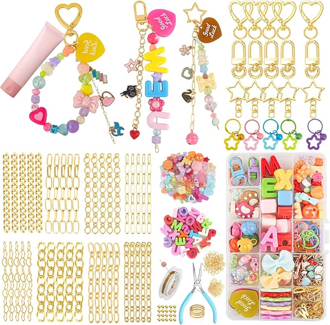 Ecoofor 501 Pcs Keychain Making Kit — Includes 30 Keychain Clips, 40 Extender Chains, 178 Charms, Beading Accessories, Jewelry Pliers — DIY Bag Charms & Jewelry Craft Kit Supplies