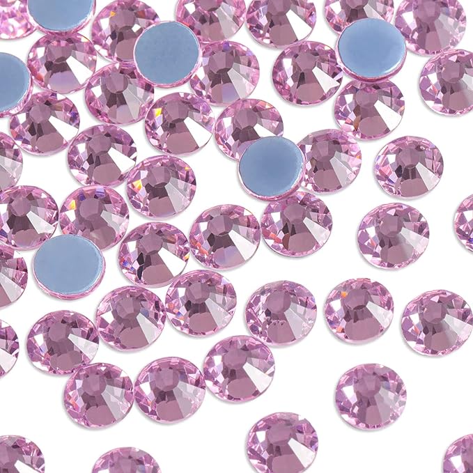 Beadsland Hotfix Rhinestones, 288pcs Flatback Crystal Rhinestones for Crafts Clothes DIY Decorations, Light Pink, SS30, 6.3-6.5mm