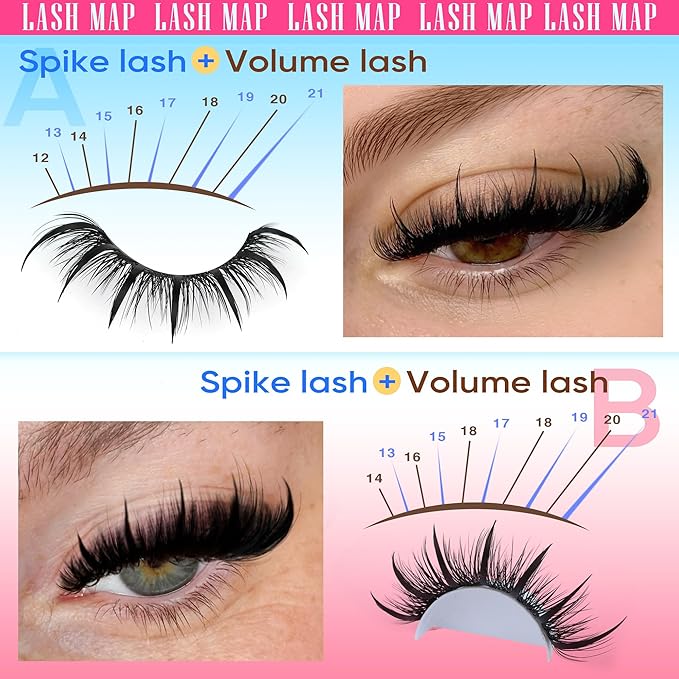 Focipeysa Spike Lash Clusters with Bottom Lashes 11-21mm Individual Lash Extensions Manga Premade Fan Eyelashes Extensions Wispy Eyelashes Extension Cluster DIY Wispy Lash