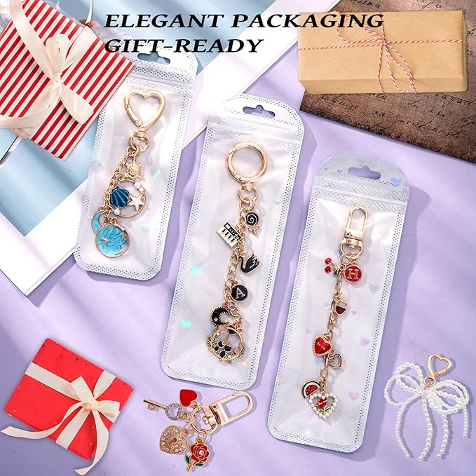 Wurosi 544Pcs Lip Gloss Keychain Making Kit with Charms, Including 24 Keychains Clips 30 Extender Chain 198 Charm Jewelry Plier, DIY Keychains Kit, for Keychain Making Supplies, Christmas Gifts