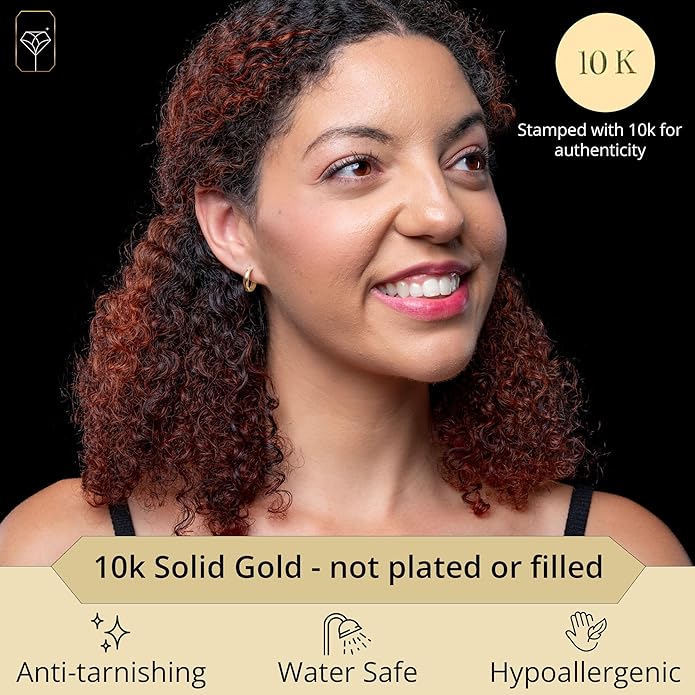 Small Solid 10k Gold Hoop Earrings for Women 3mm Wide | Gold Hoop Earrings in 12mm, 15mm & 18mm Diameter | Hypoallergenic Bold Real Gold Hoops by MAX + STONE